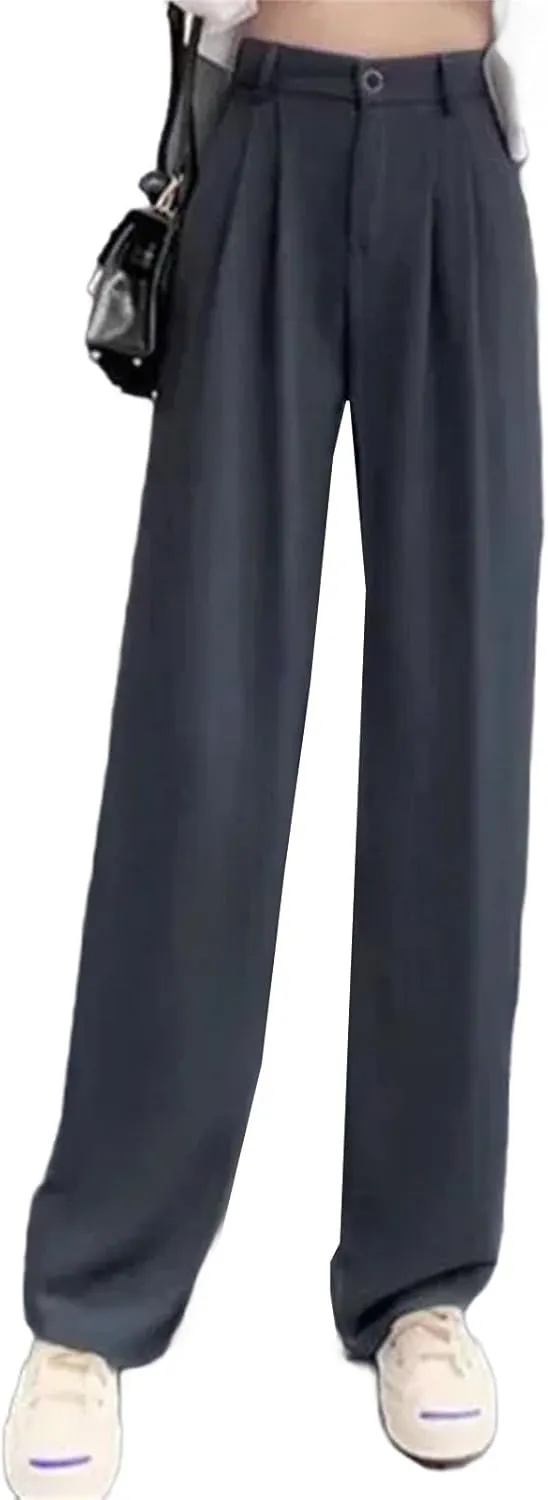Female Thin Suit Long Pants Women Comfortable Straight Leg Trousers Lady Solid High Waisted Daily Slacks