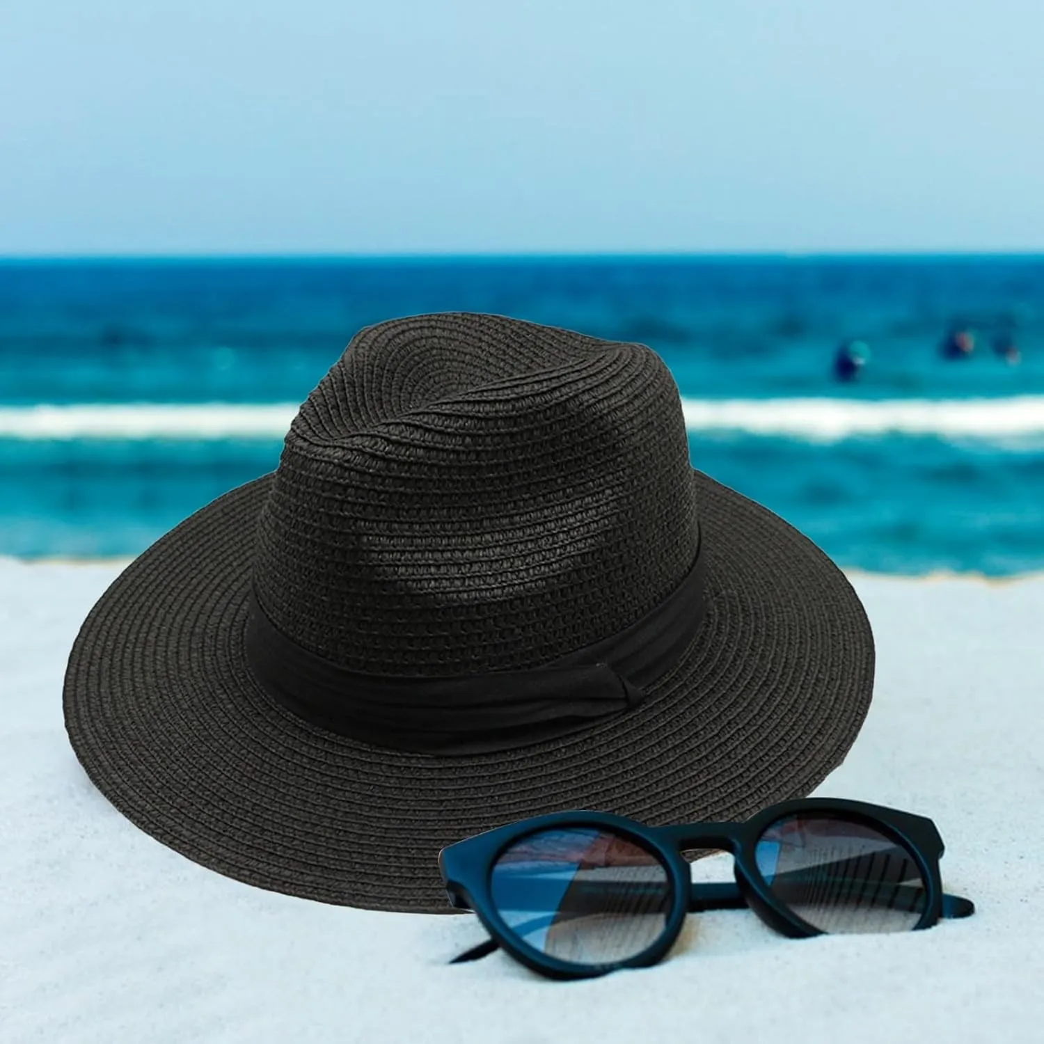 Foldable Sun-blocking Hat Wide Brim Sun Beach Straw Solid Color