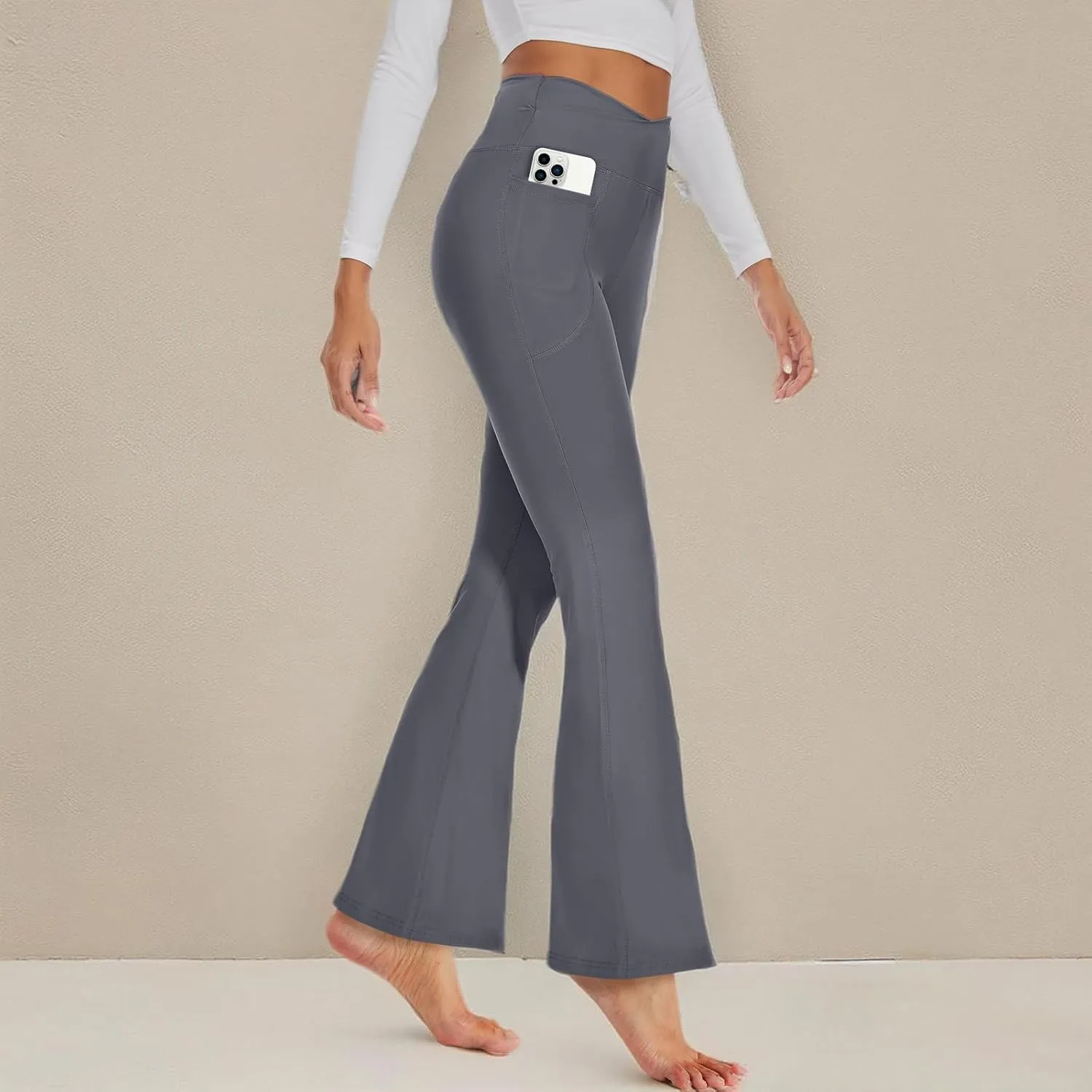 GAYHAY Flare Leggings for Women - Pockets Crossover Yoga Pants High Waist Tummy Control Bootcut Workout Flared Leggings