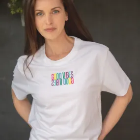 Good Vibes Embroidered  Slogan T-Shirt