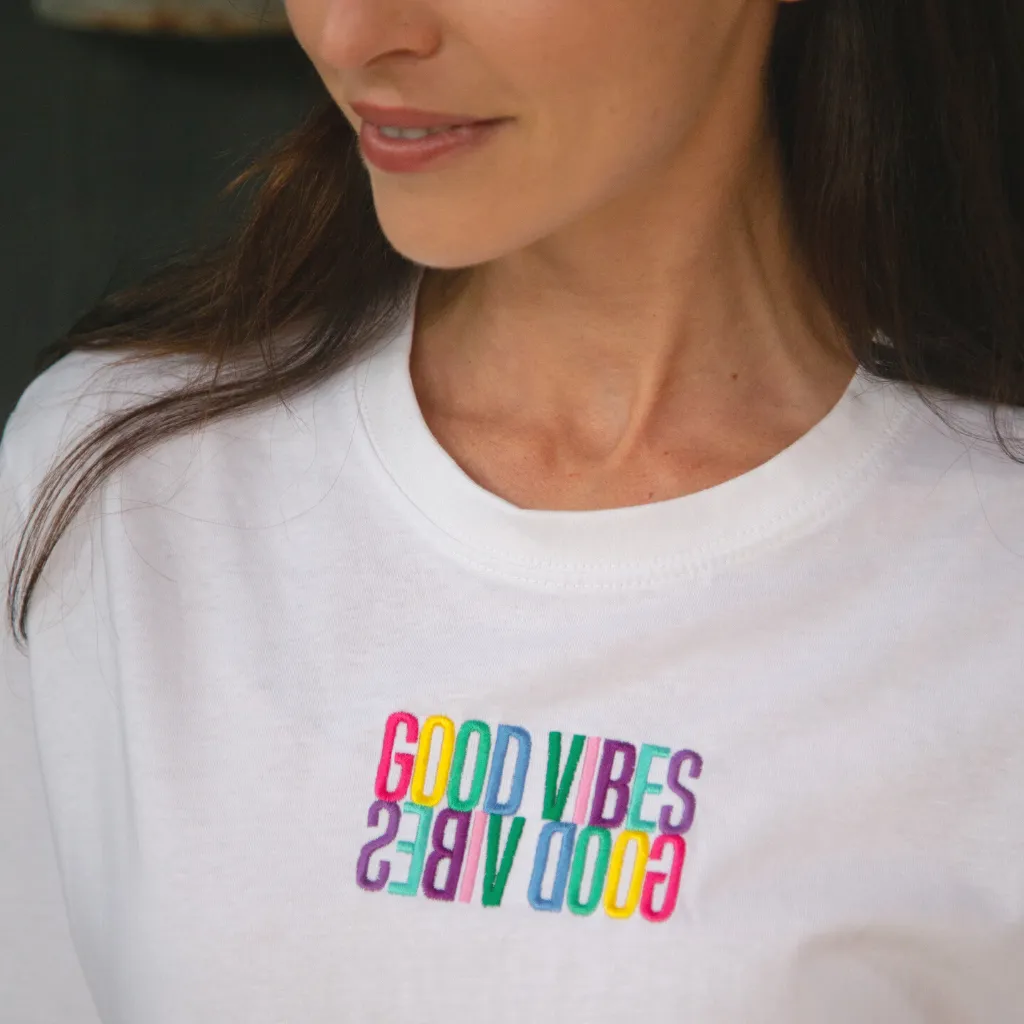 Good Vibes Embroidered  Slogan T-Shirt