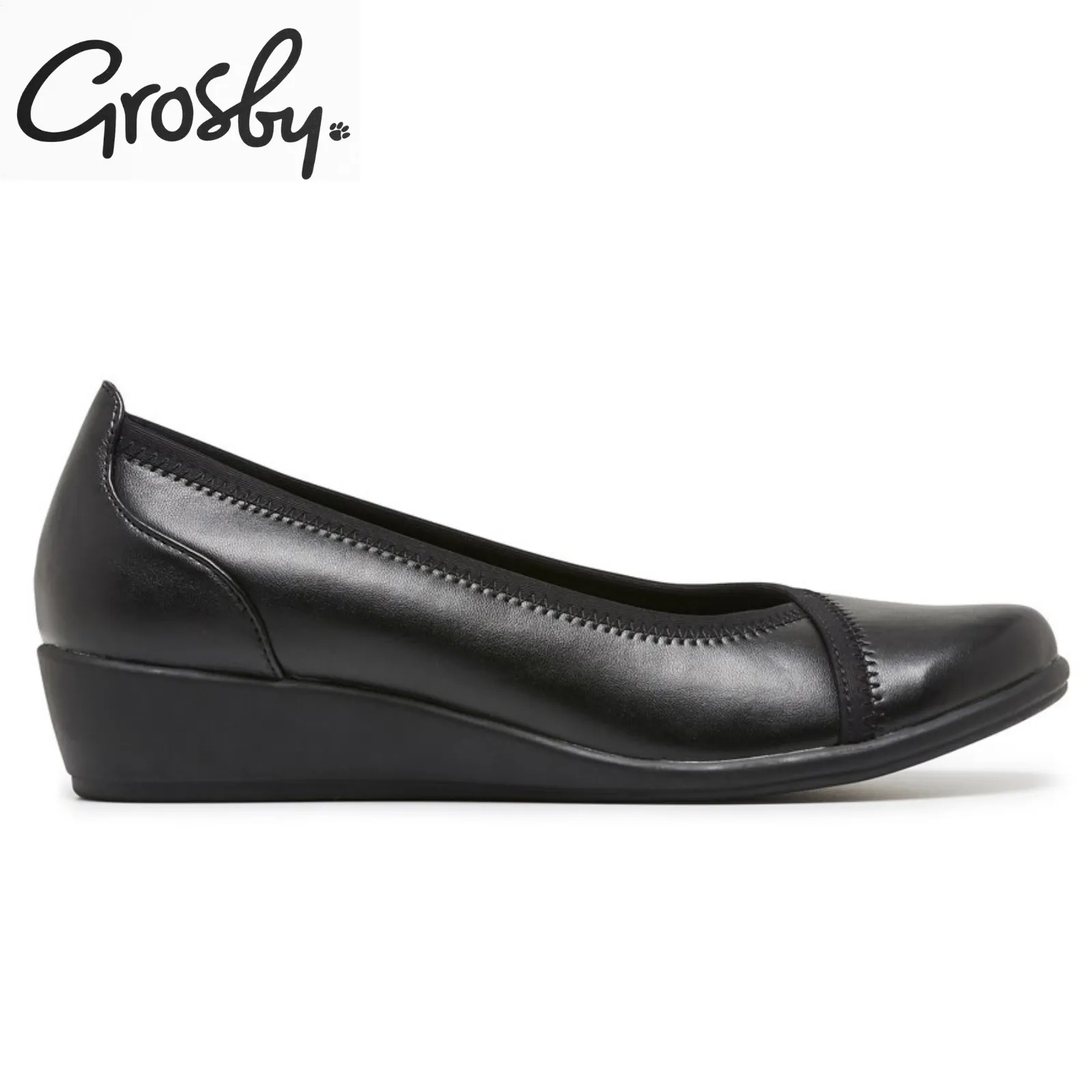 GROSBY Womens Mara Shoes Flats Low Wedge Ladies Casual Work - Black