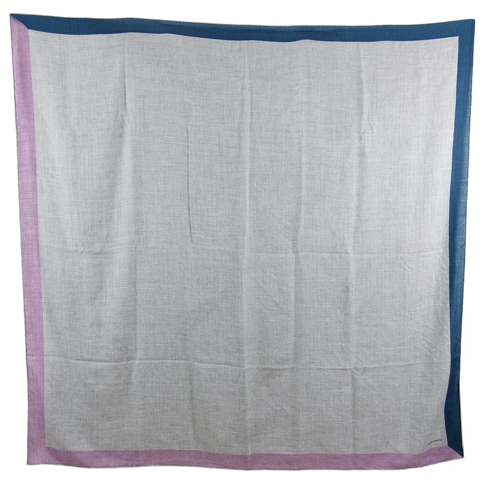 Hermes Cashmere Silk 140cm Shawl Wrap Grey with Purple Teal Border