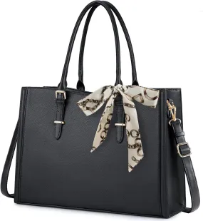 IGOLUMON Laptop Bag for Women 15.6 Inch Waterproof Laptop Tote Bag Leather Work Bag Computer Briefcase Office Professional Large Capacity Handbag Shoulder Bag Black