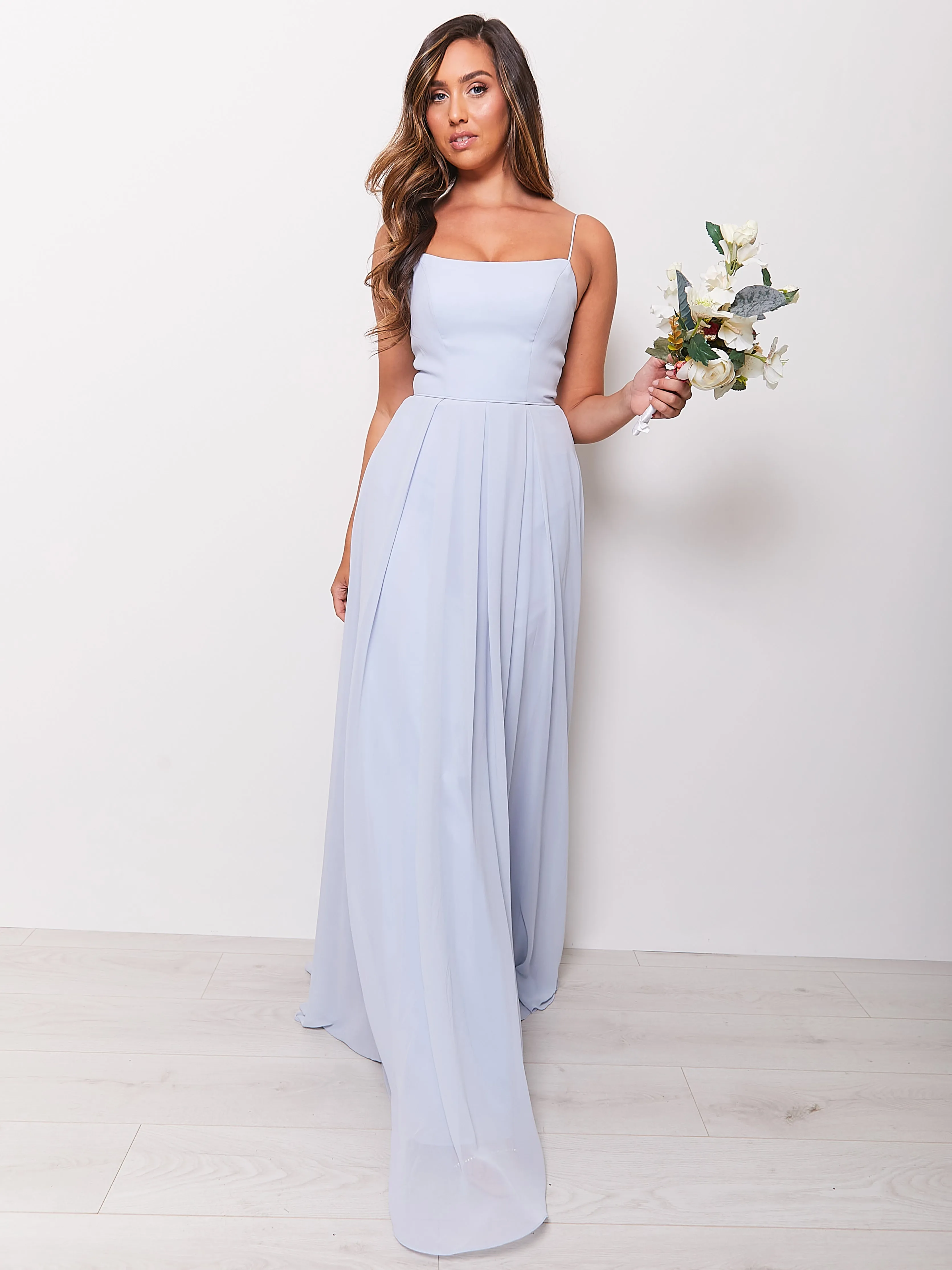 Kitty - Sky Blue Bridesmaid Dress with Square Neckline