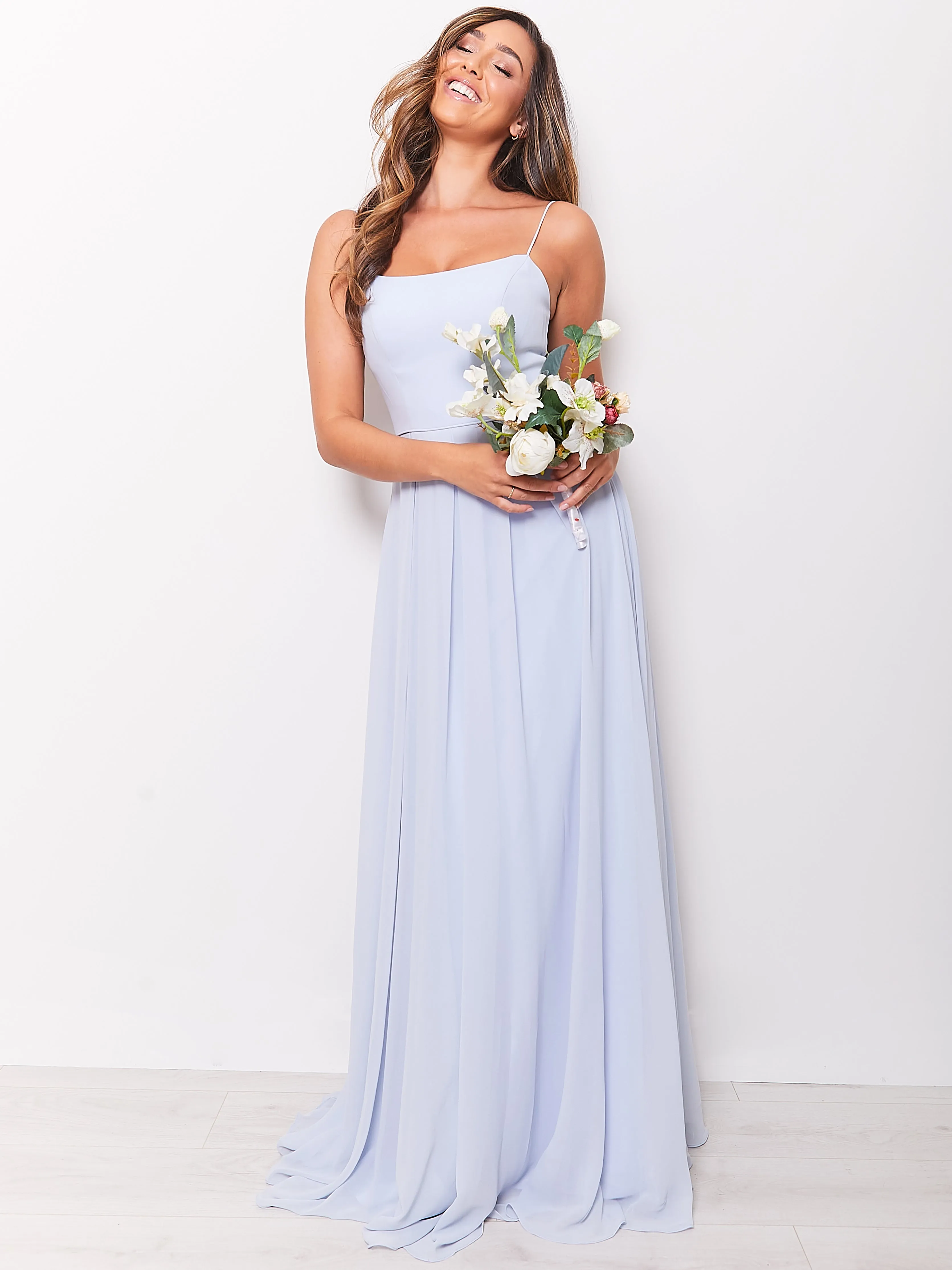 Kitty - Sky Blue Bridesmaid Dress with Square Neckline