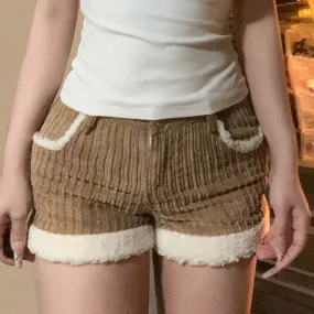 Koralynn Contrast Corduroy High Waist Shorts