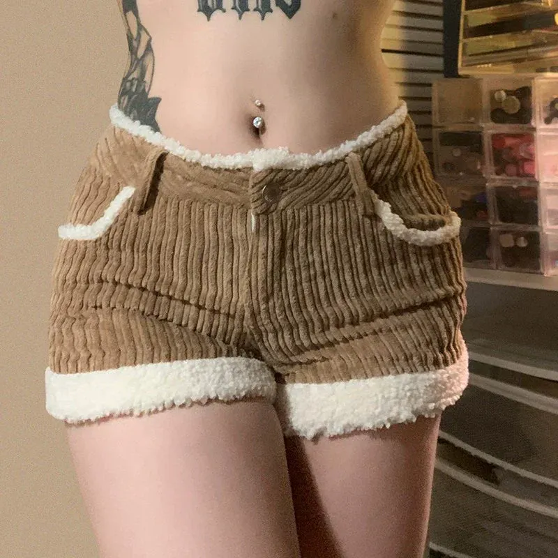 Koralynn Contrast Corduroy High Waist Shorts
