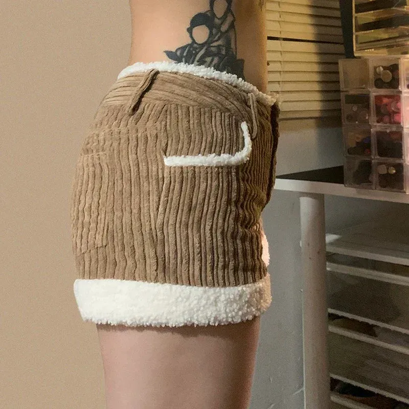 Koralynn Contrast Corduroy High Waist Shorts