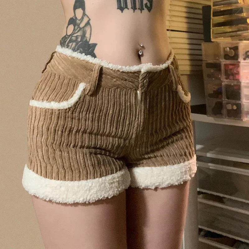 Koralynn Contrast Corduroy High Waist Shorts