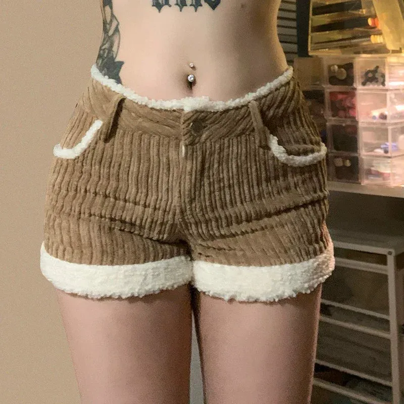 Koralynn Contrast Corduroy High Waist Shorts