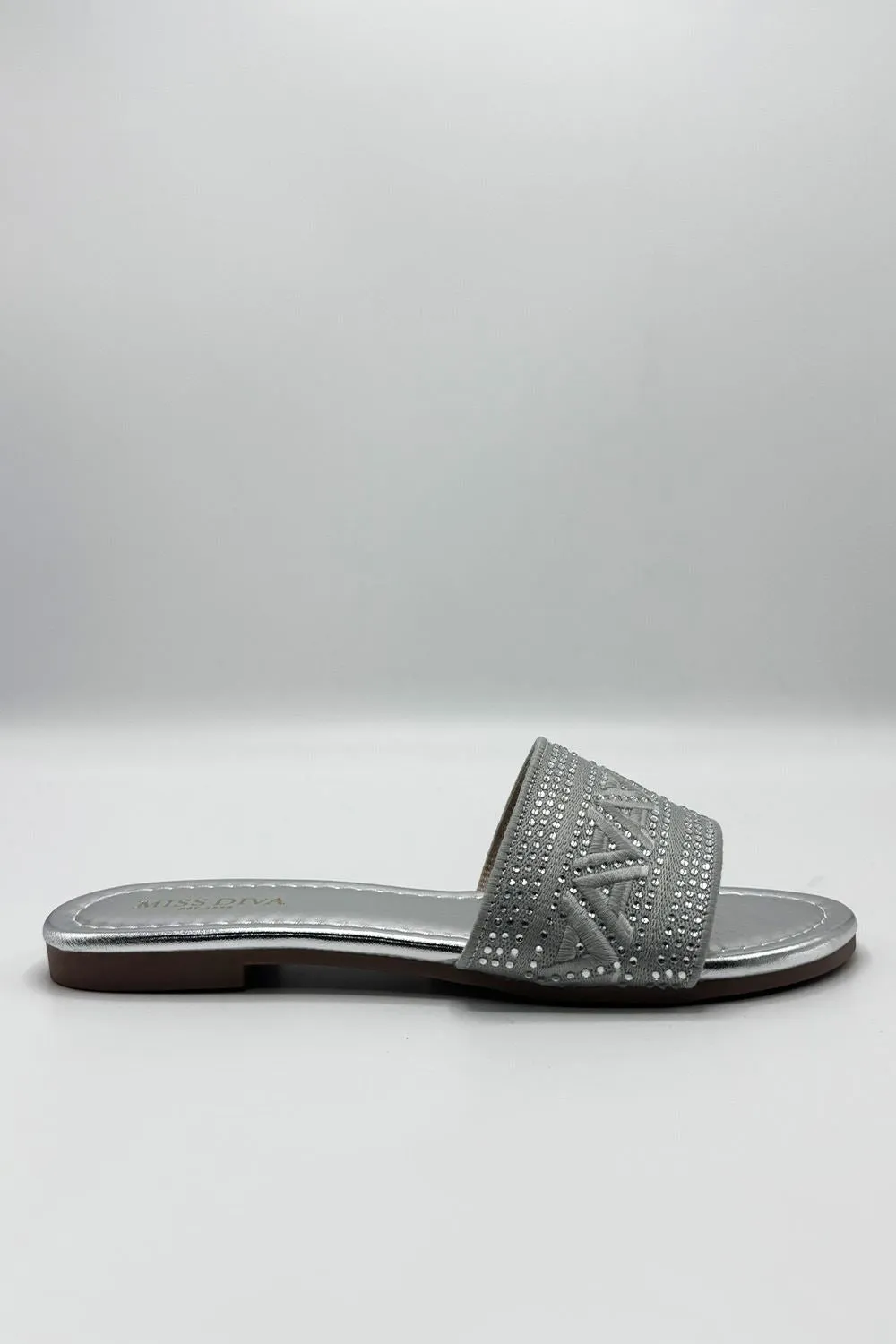 Kree Diamante Patterned Sliders in Silver