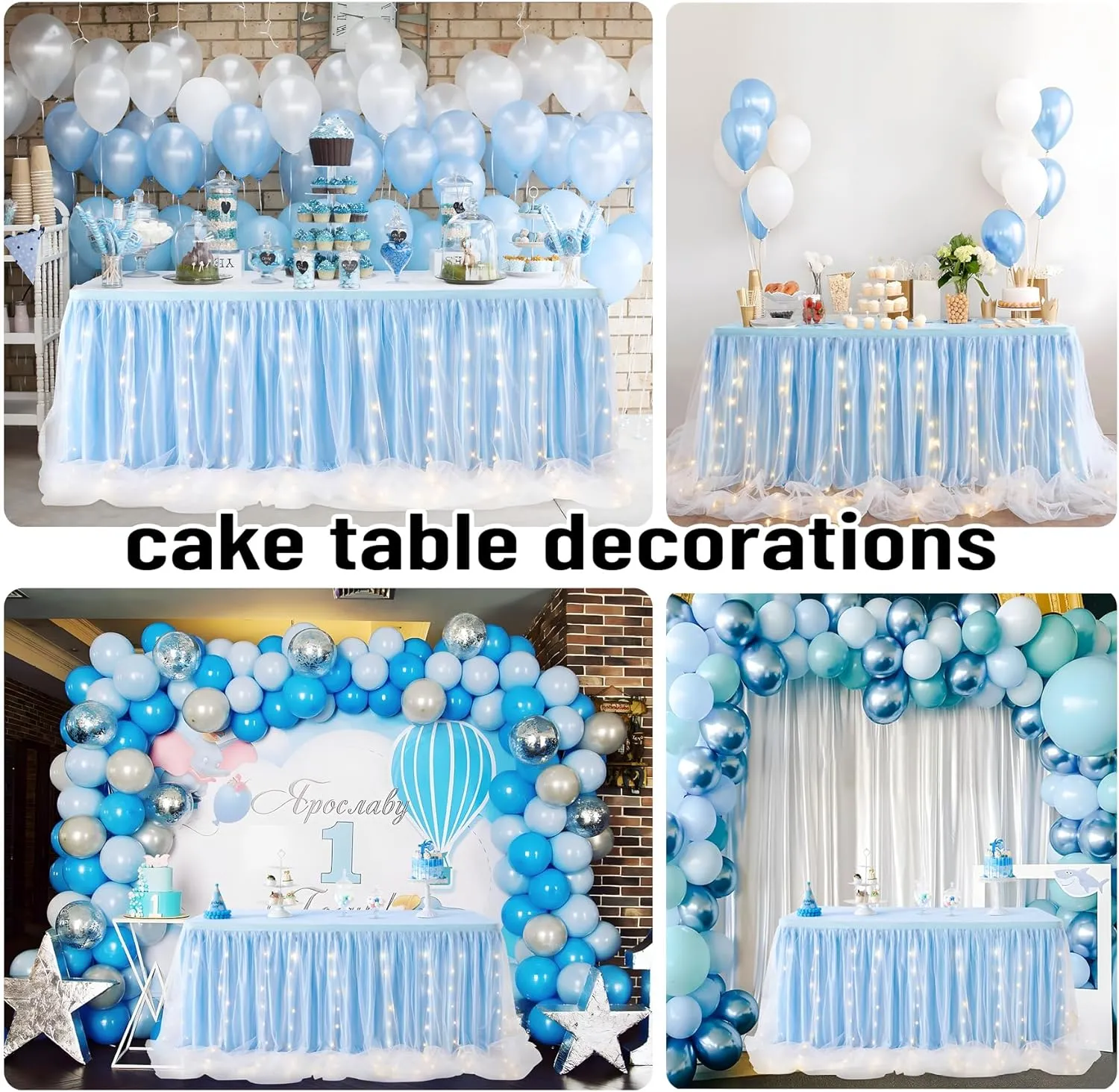 leegleri Baby Blue Tulle Tutu Table Skirt for Baby Shower Wedding and Birthday Party,LED Table Skirt for Rectangle Table (9 ft Table Skirt)