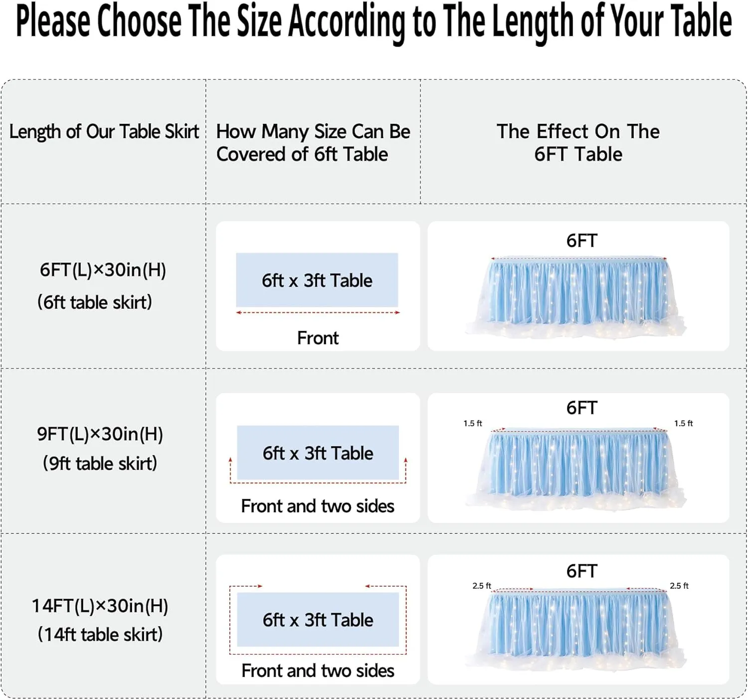 leegleri Baby Blue Tulle Tutu Table Skirt for Baby Shower Wedding and Birthday Party,LED Table Skirt for Rectangle Table (9 ft Table Skirt)