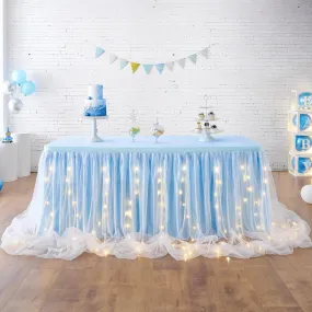 leegleri Baby Blue Tulle Tutu Table Skirt for Baby Shower Wedding and Birthday Party,LED Table Skirt for Rectangle Table (9 ft Table Skirt)