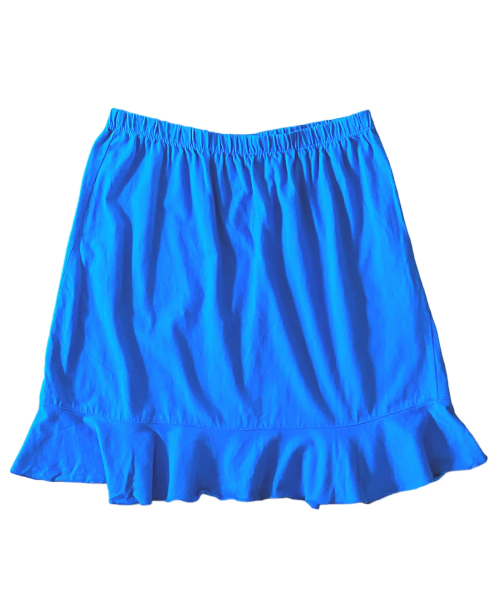 Light Summer Cascade Blue Knit Ruffle Mini Skirt