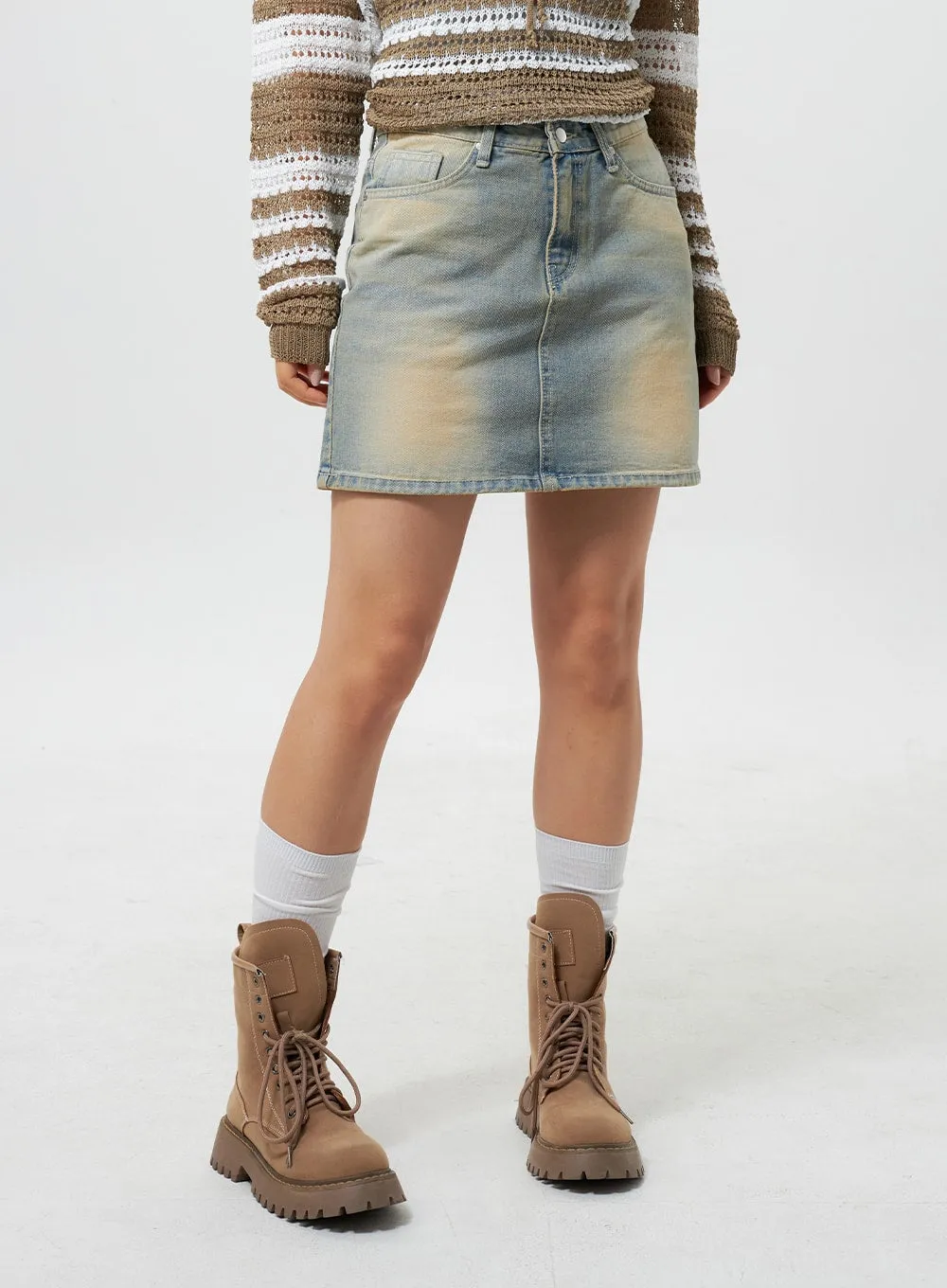 Light Wash Denim Mini Skirt CY324