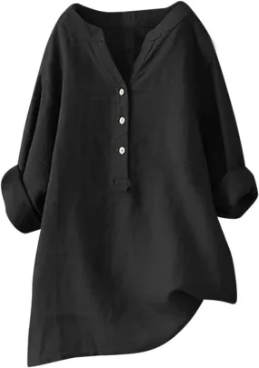 Linen Oversize Shirts Womens Button Roll Long Sleeve Tops Causal Elegant Dress Shirt Loose Chic Summer Linen Clothes