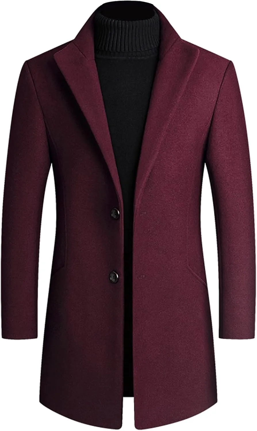 Lu's Chic Men's Single Breasted Trench Coat Button Down Overcoat Warm Dress Pea Coats