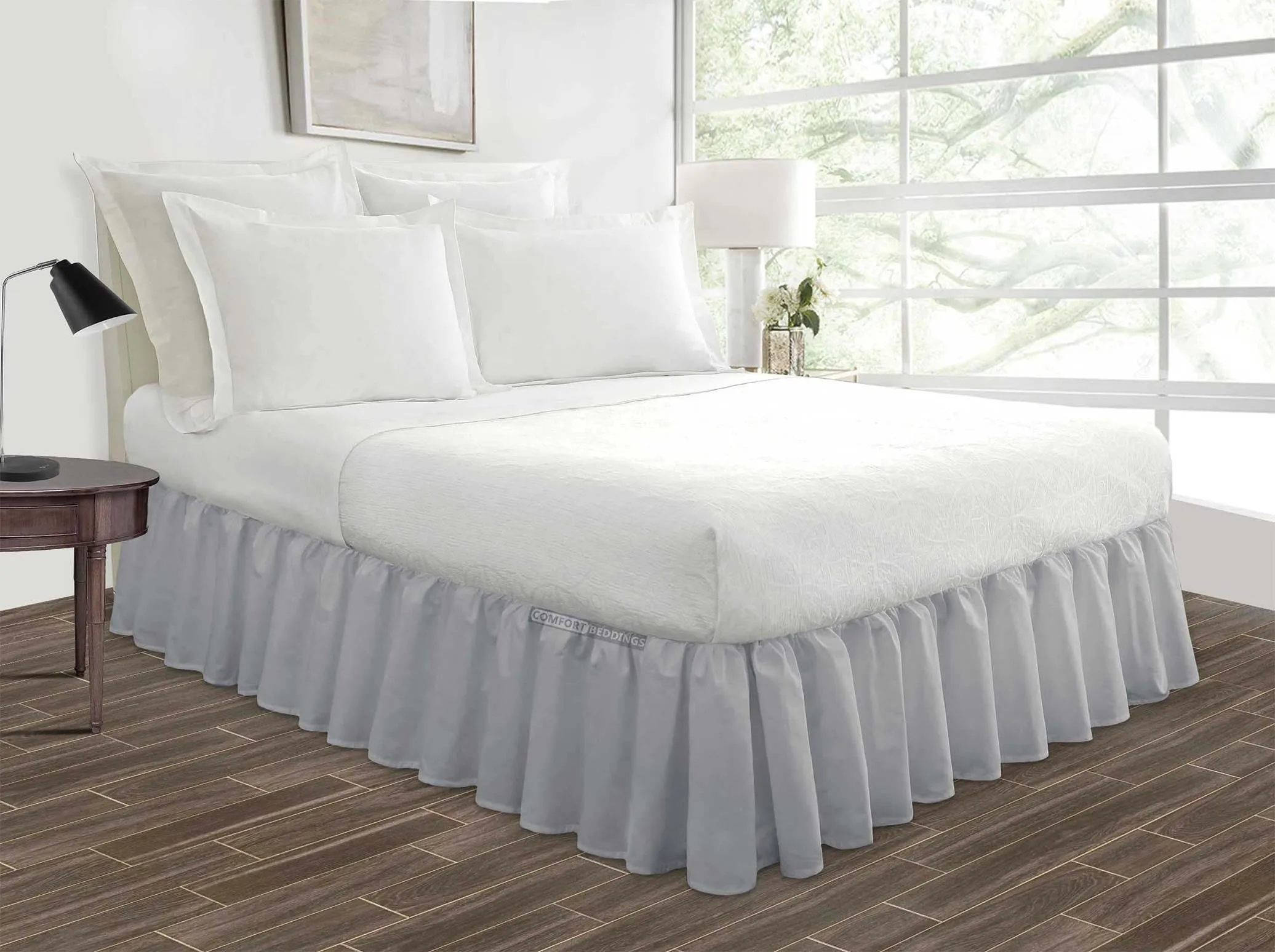 Luxury Light Grey Ruffled Bed Skirt