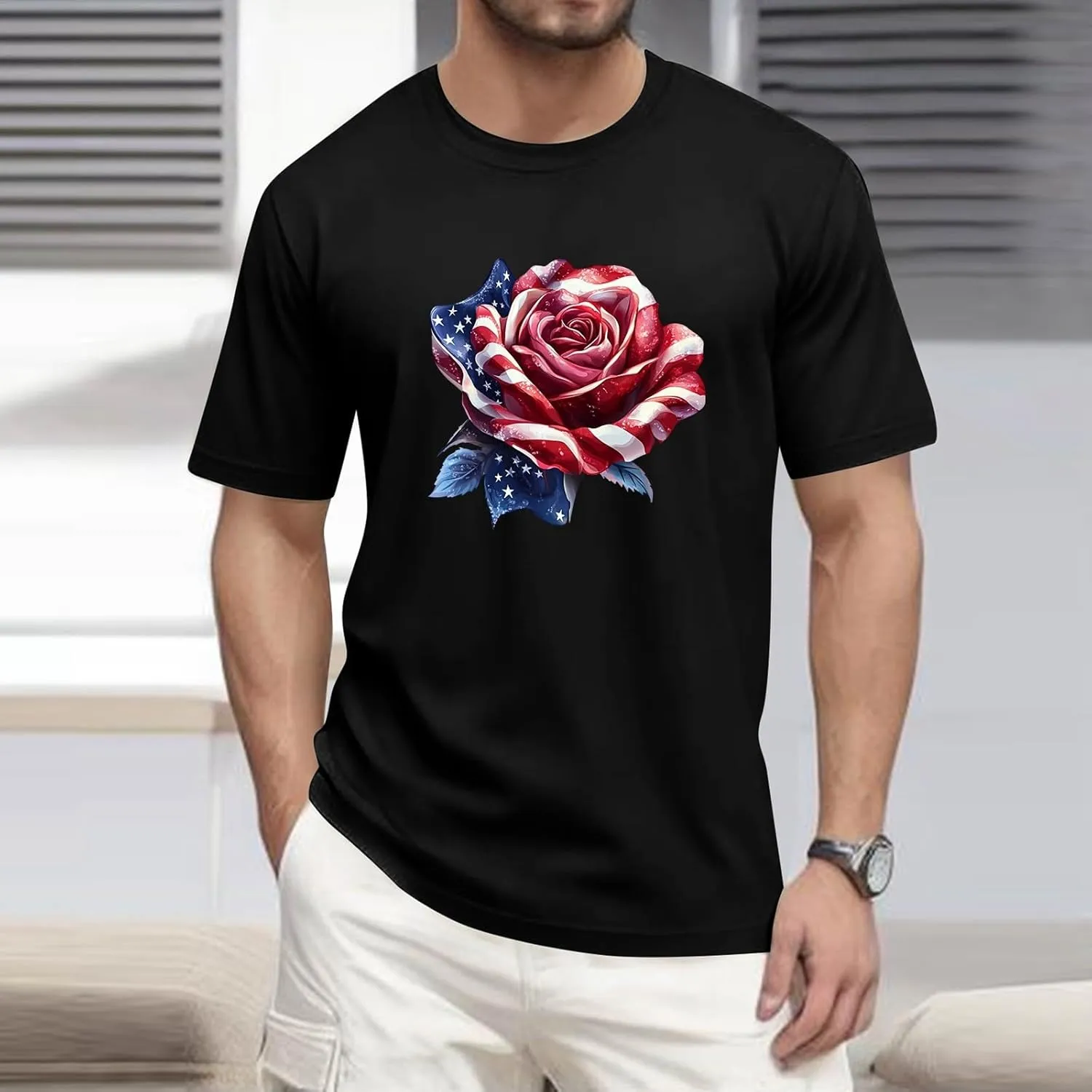 Men's American Flag Shirt Sleeve 1776 USA Graphic Dry Fit Cotton Comfortable T-Shirts Independence Day Shirts