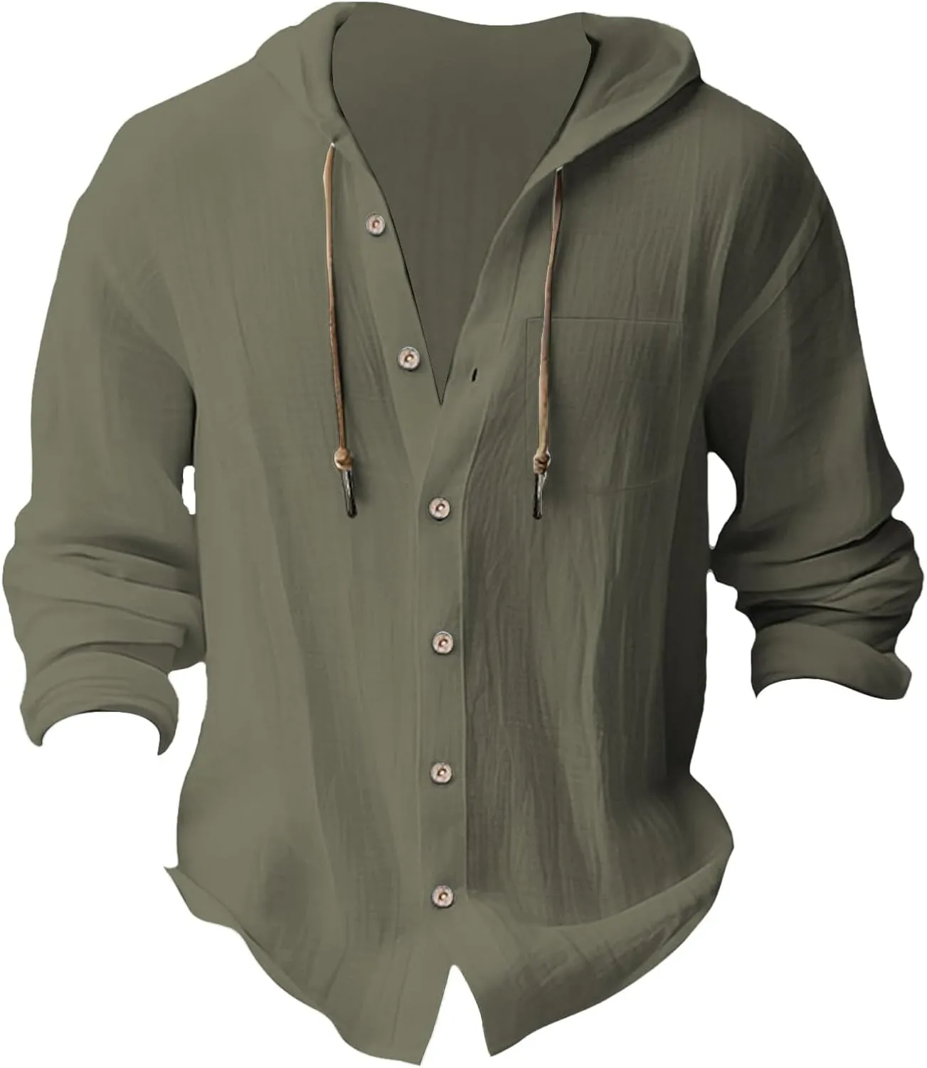 Mens Button Down Linen Hooded Roll-Up Sleeve Tops Summer Casual Hippie Tees Breathable Hawaiian Beach Yoga Shirts