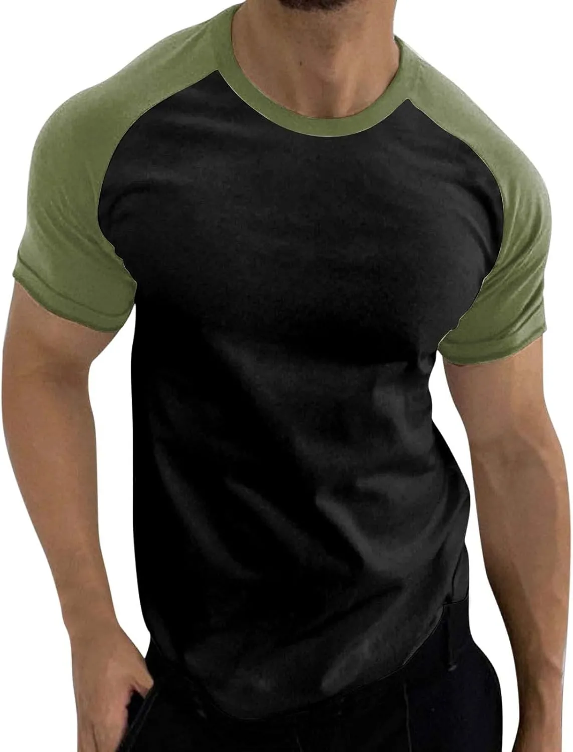 Mens Fashion Raglan T-Shirt Short Sleeve Muscle Gym Athletic Shirts Slim Fit Crewneck Stretchy Baseball Jersey Tops