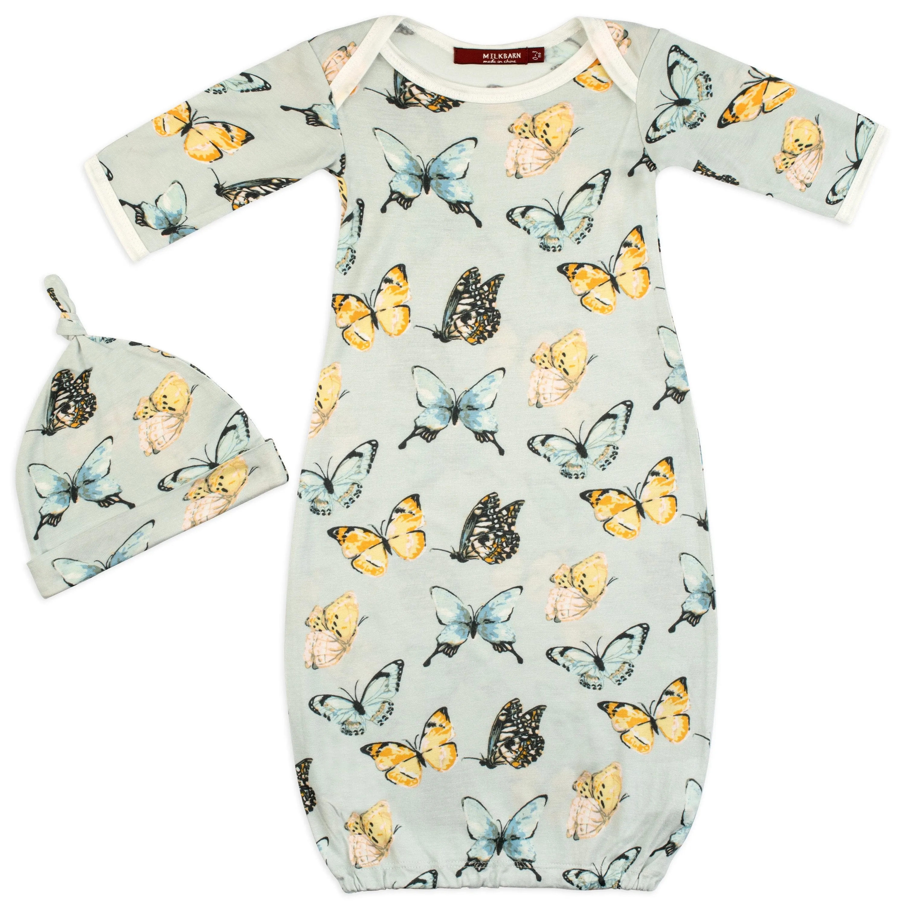 Milkbarn Kids Bamboo Newborn Gown & Hat Set | Butterfly