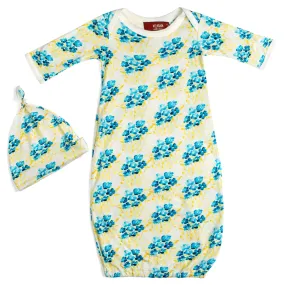 Milkbarn Kids Bamboo Newborn Gown & Hat Set | Sky Floral