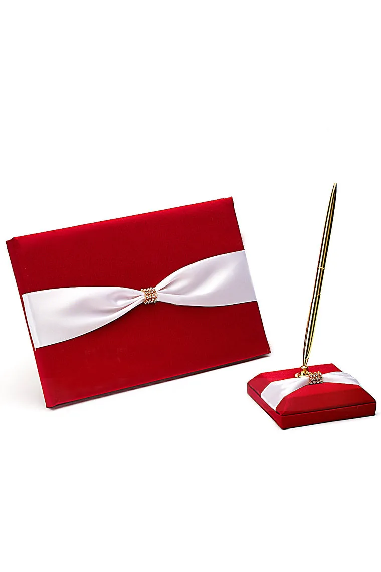 Perfect Rhinestones/Bow Guestbook & Pen Set