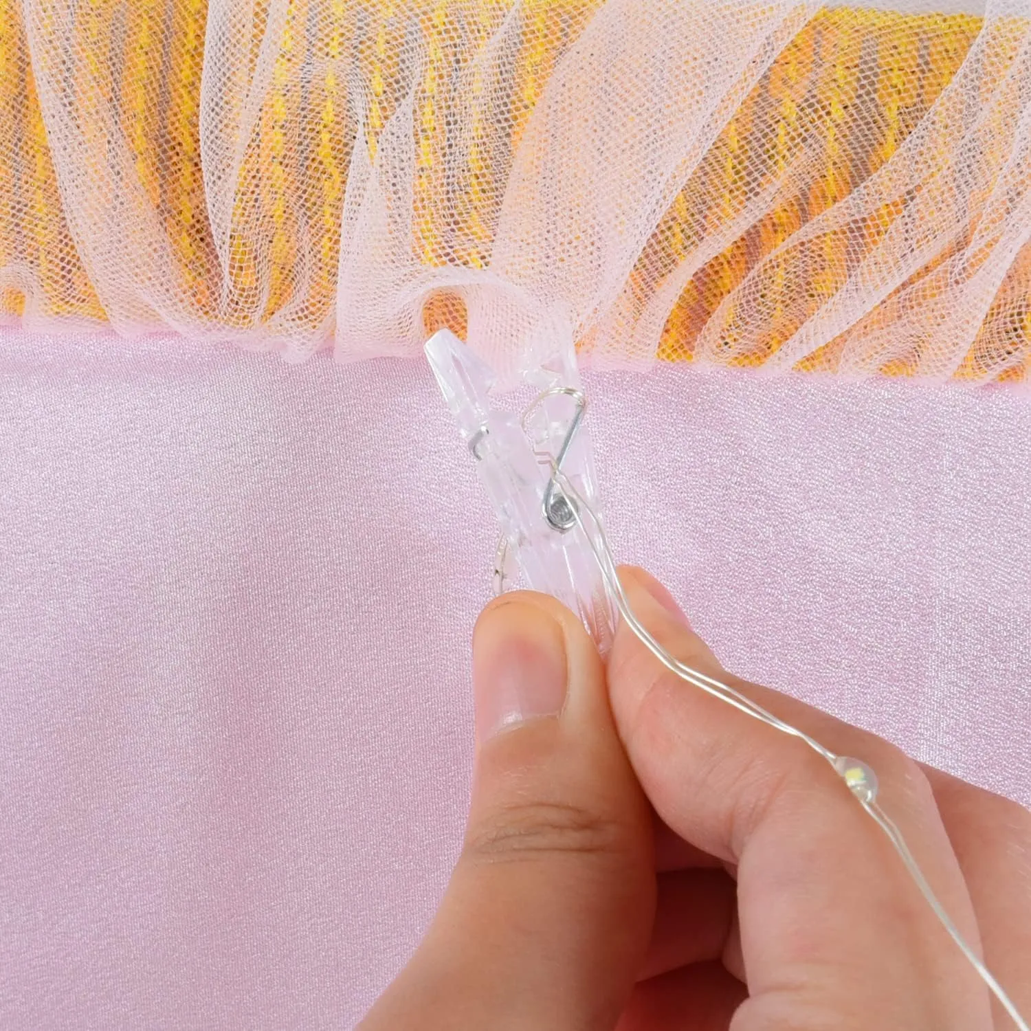 Pink Tulle Table Skirt with Lights Tutu Table Skirt for Rectangle or Round Tables 6ft Baby Shower Wedding Birthday Party Decorations