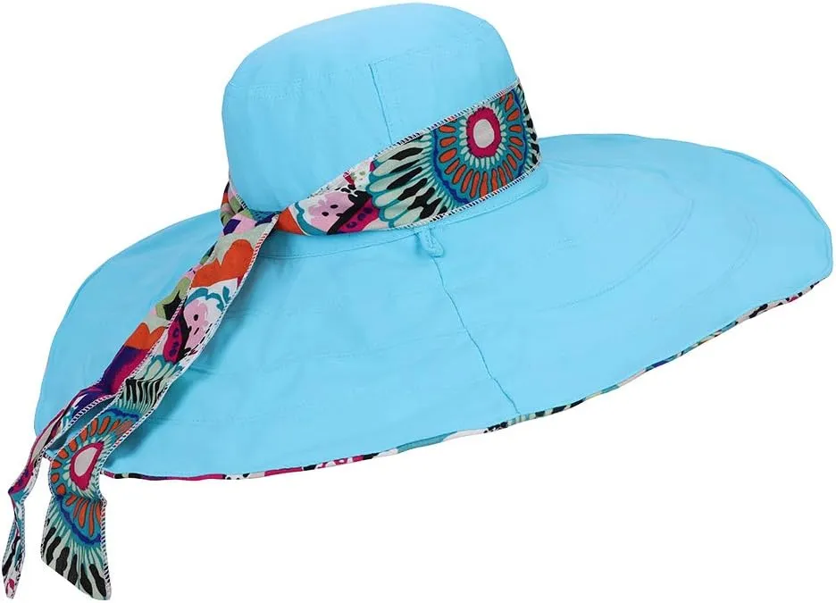 Reversible Large Brim Floppy Sun Hat Foldable Bucket Beach Hat Anti-UV Travel Boho Cap for Women Chin Strap