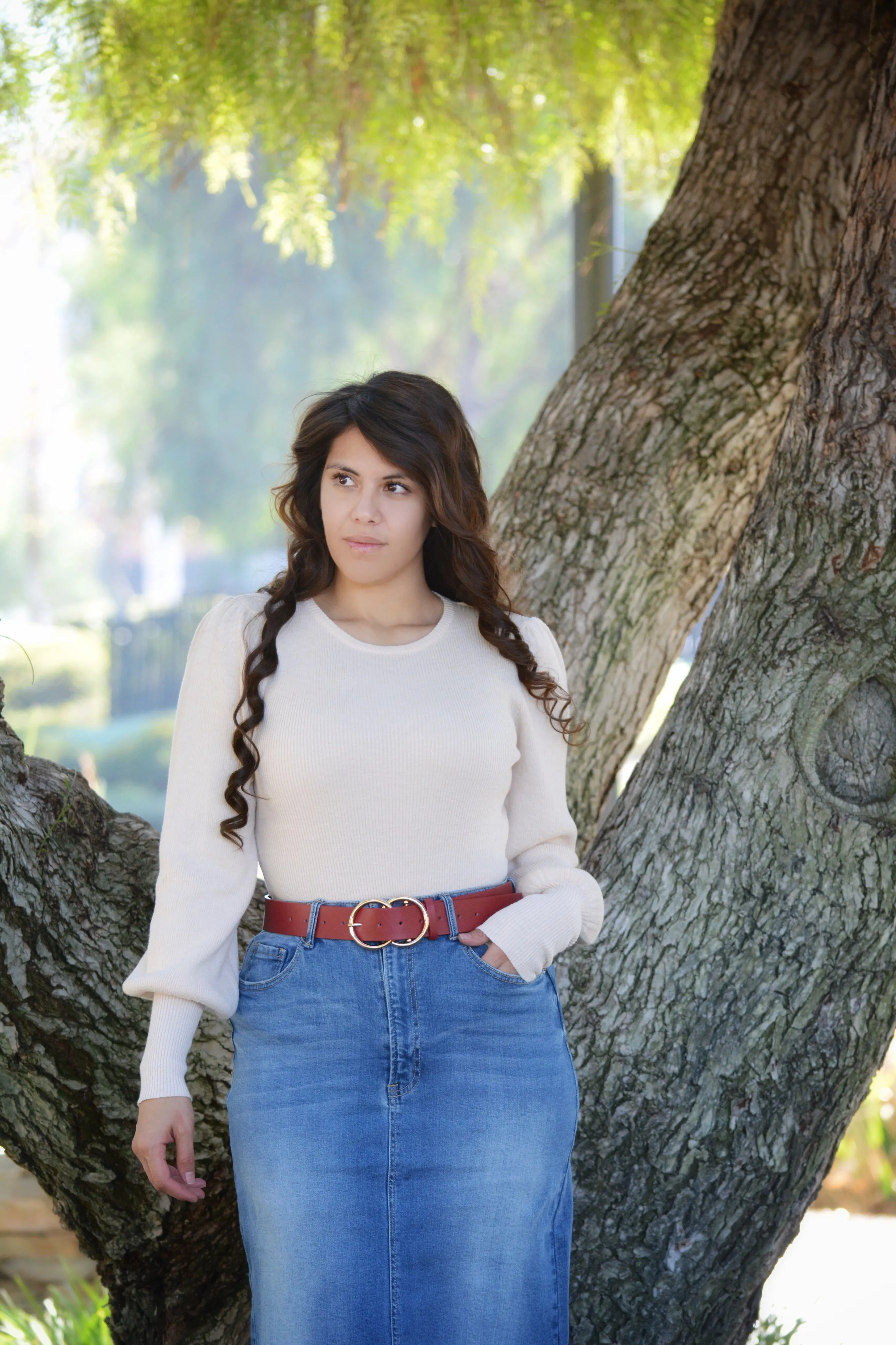 Rissa Blue Washed Denim Light Distressed Skirt