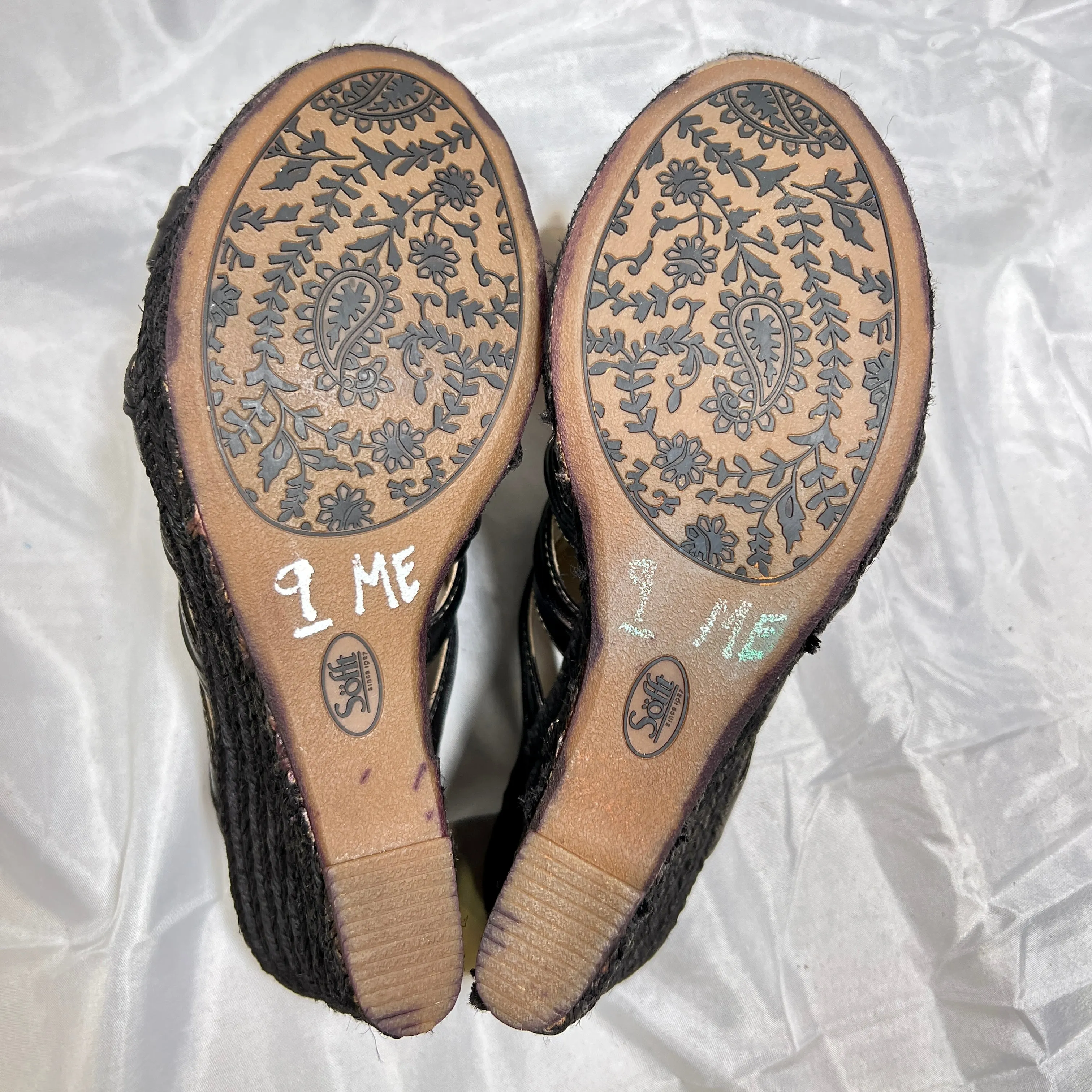 SOFFT Women's •Elia• Jute-Wrapped Wedge Slide - 9M black leather