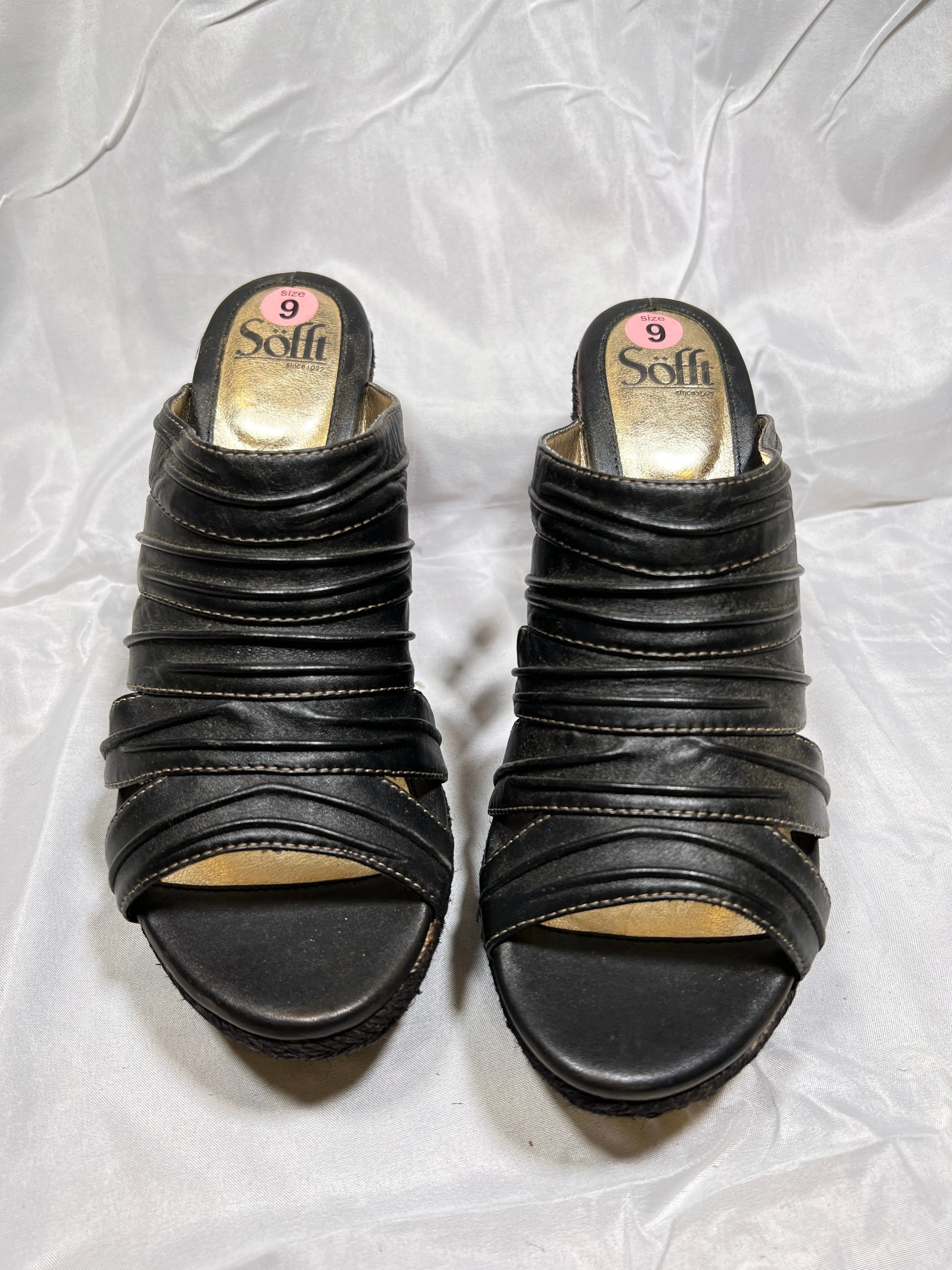 SOFFT Women's •Elia• Jute-Wrapped Wedge Slide - 9M black leather