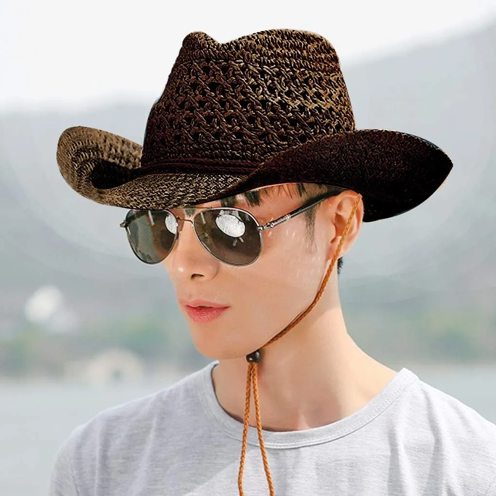 Straw Hat Women Men Cowboy Hats Beach Floppy Sun Hats Brim Summer Sunhat Bush Sombrero Travel Cowgirl Hat Costume