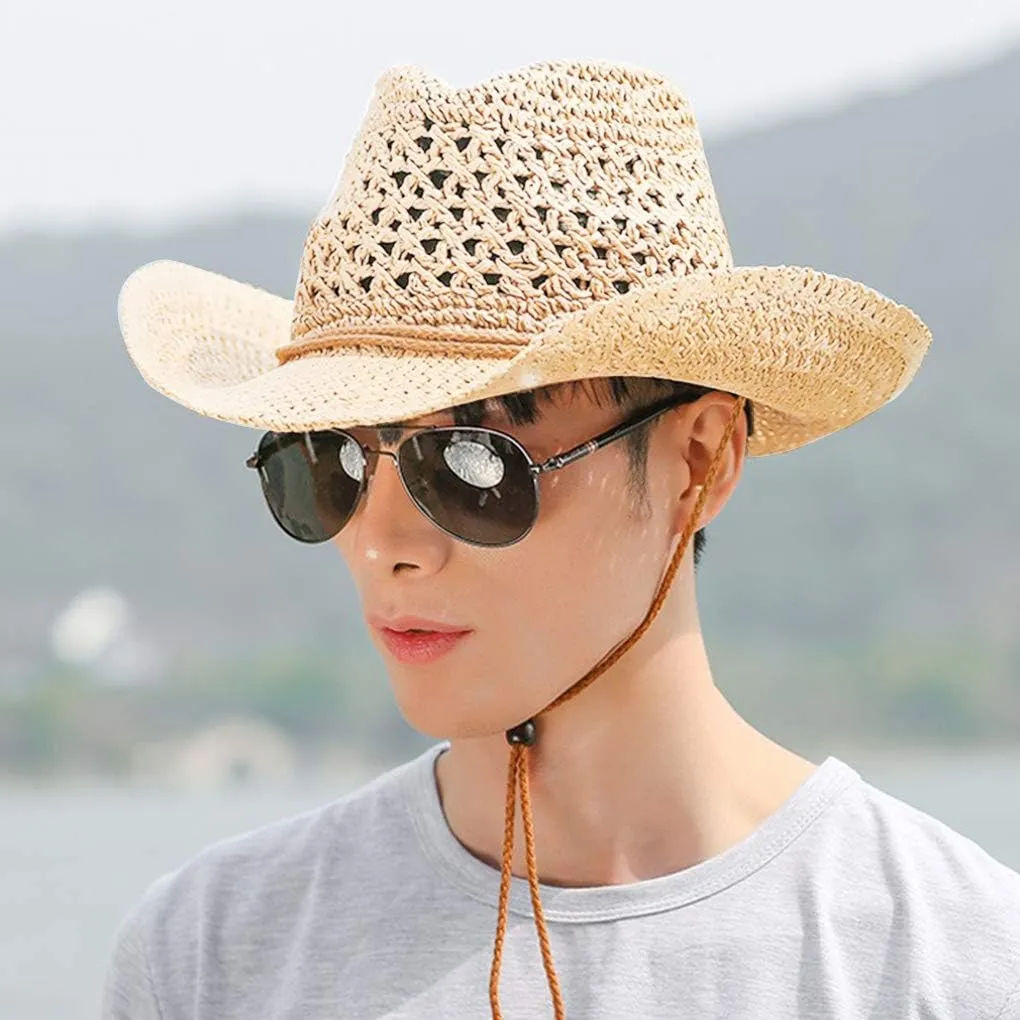 Straw Hat Women Men Cowboy Hats Beach Floppy Sun Hats Brim Summer Sunhat Bush Sombrero Travel Cowgirl Hat Costume