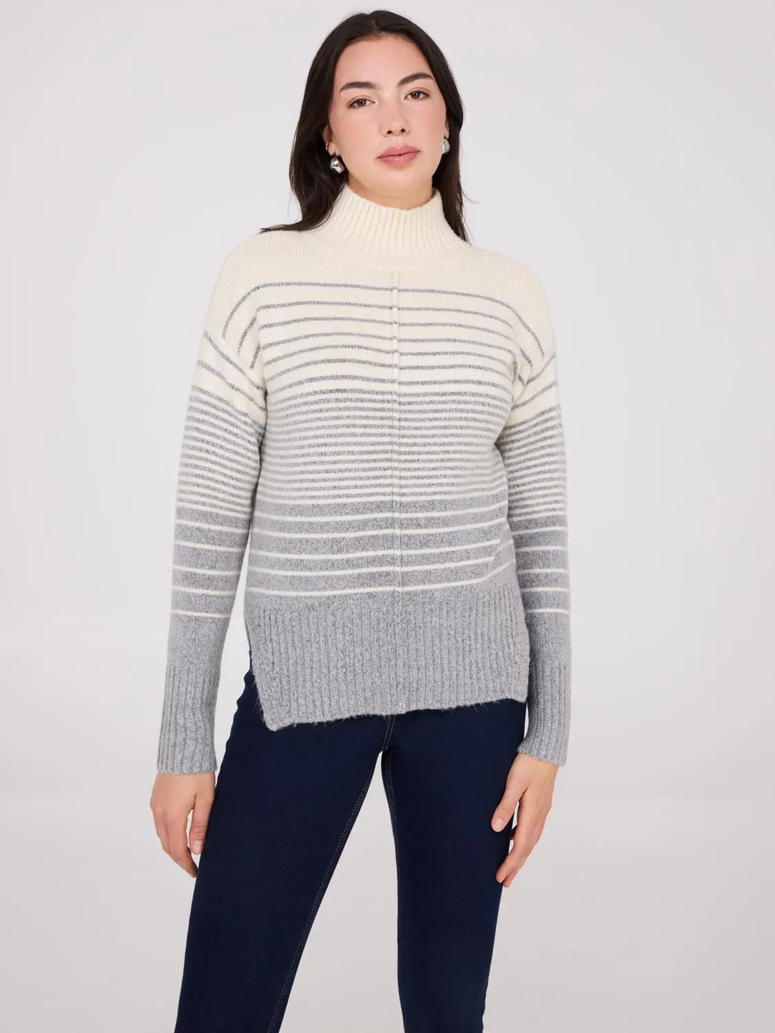 Striped Mock Neck High-Low Sweater