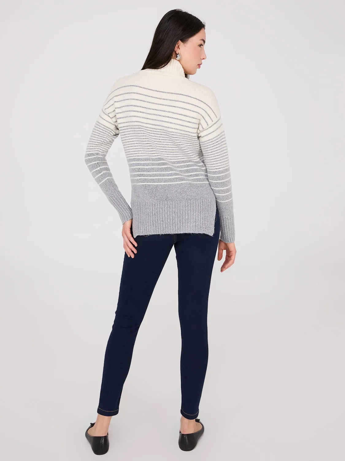 Striped Mock Neck High-Low Sweater