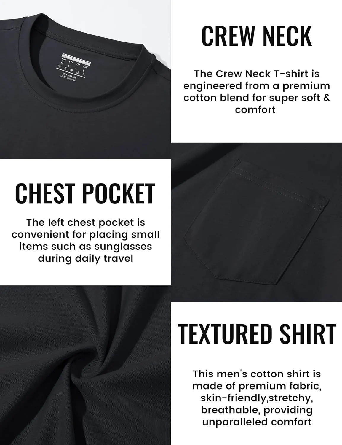 TACVASEN Men's Long Sleeve Pocket Tee Shirts Lightweight Breathable Cotton Crew Neck Casual Work Shirts for Summer