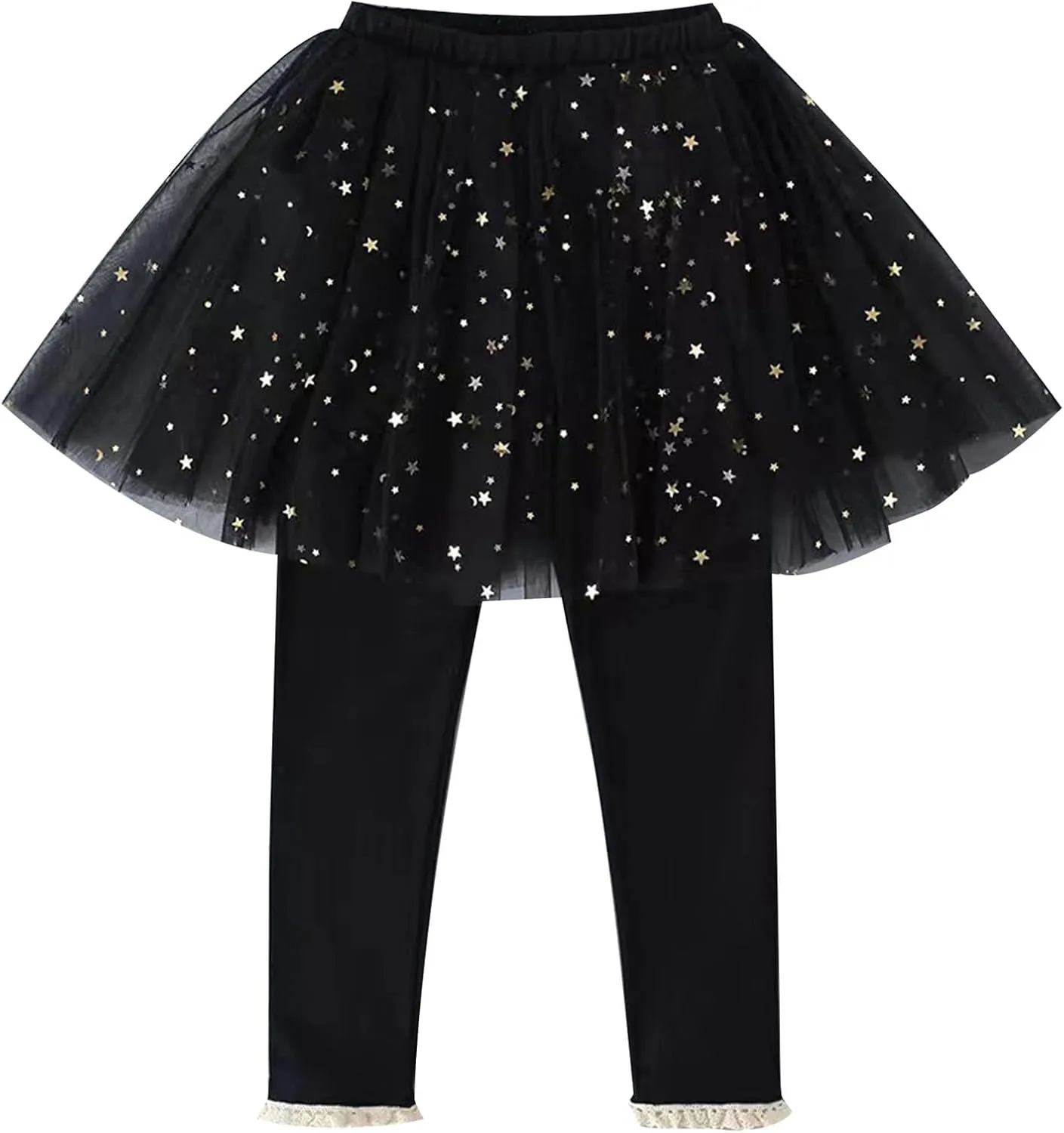 Toddler Girls Leggings with Tutu Ruffle Sequins Star Skirt, Footless Pantskirt Baby Leggings Tulle Skirted Pants Clothes