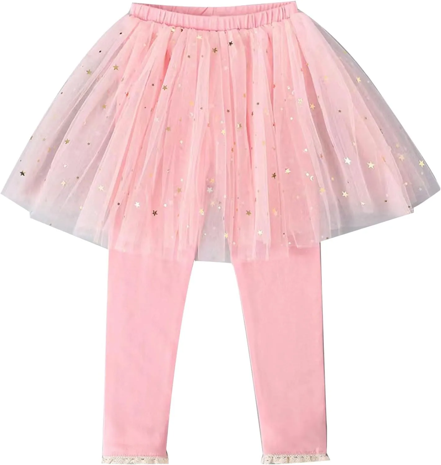 Toddler Girls Leggings with Tutu Ruffle Sequins Star Skirt, Footless Pantskirt Baby Leggings Tulle Skirted Pants Clothes