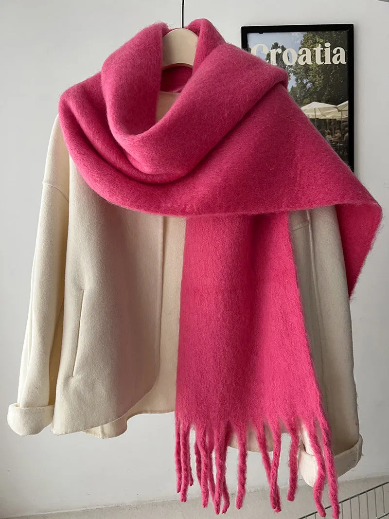 Toleet Solid Color Mohair Scarf Autumn and Winter Korean Style Warm Shawl Scarf