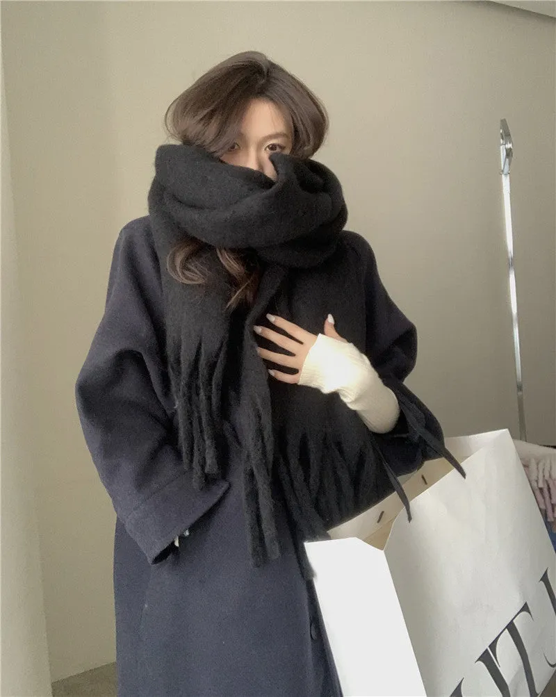 Toleet Solid Color Mohair Scarf Autumn and Winter Korean Style Warm Shawl Scarf