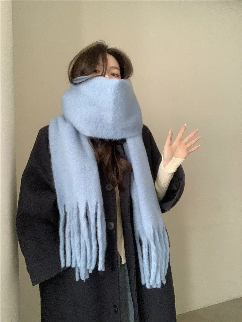 Toleet Solid Color Mohair Scarf Autumn and Winter Korean Style Warm Shawl Scarf