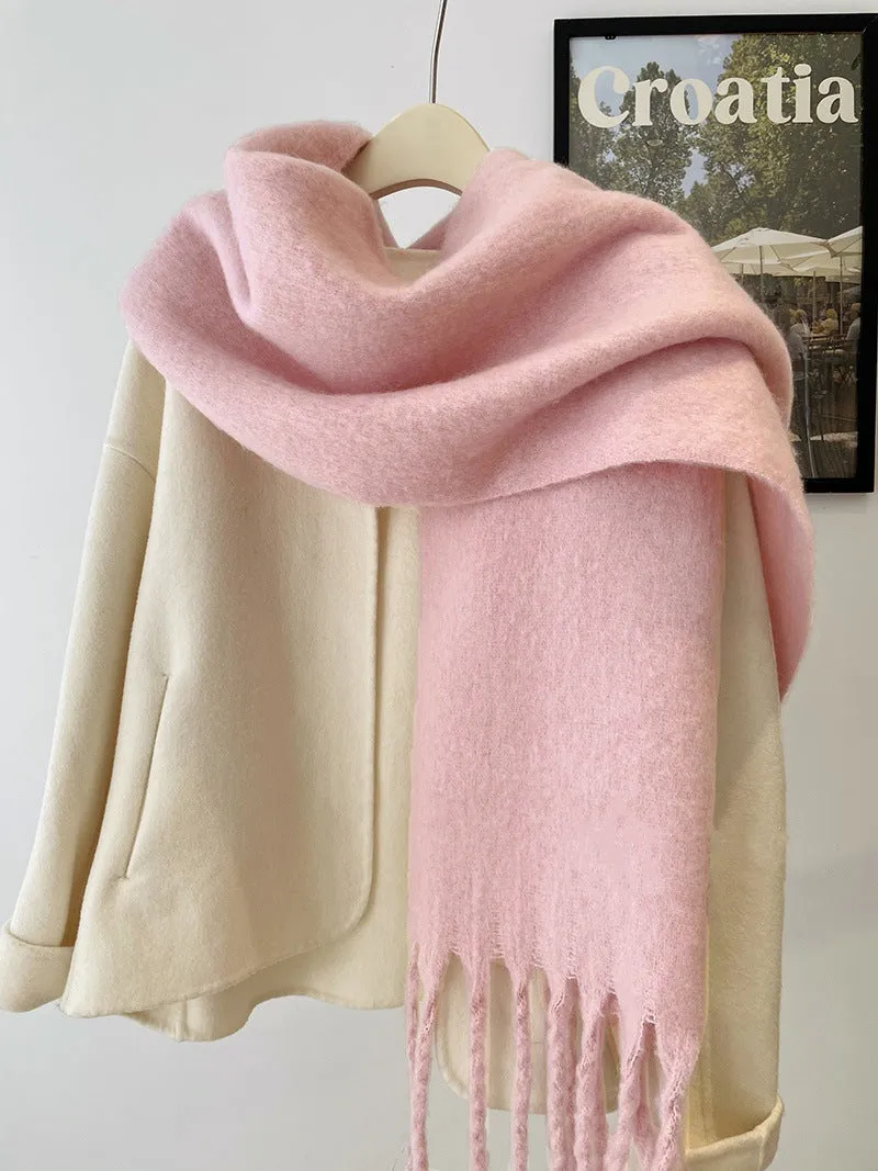 Toleet Solid Color Mohair Scarf Autumn and Winter Korean Style Warm Shawl Scarf