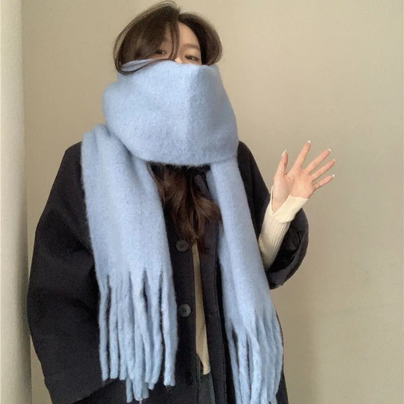 Toleet Solid Color Mohair Scarf Autumn and Winter Korean Style Warm Shawl Scarf