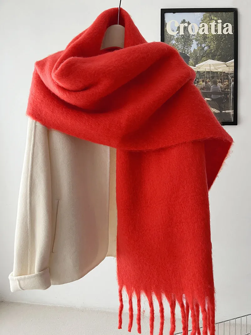 Toleet Solid Color Mohair Scarf Autumn and Winter Korean Style Warm Shawl Scarf
