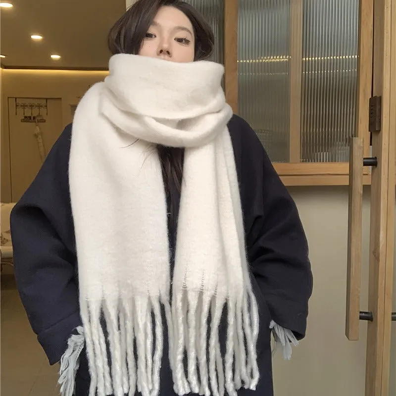 Toleet Solid Color Mohair Scarf Autumn and Winter Korean Style Warm Shawl Scarf