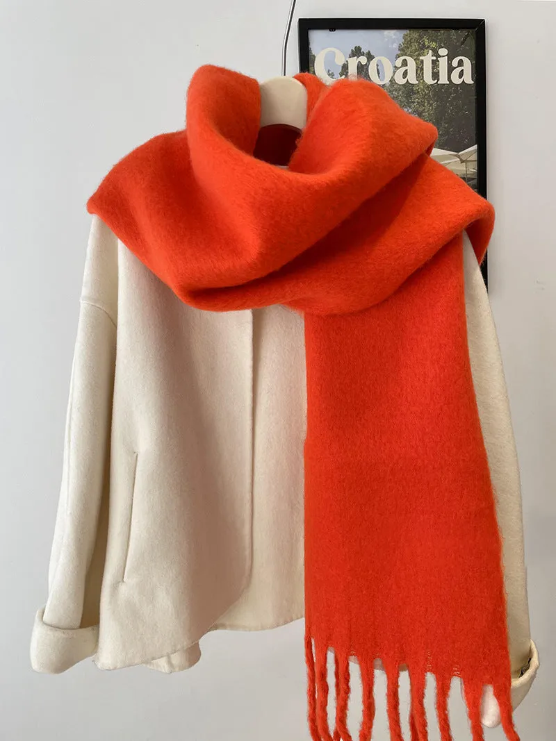 Toleet Solid Color Mohair Scarf Autumn and Winter Korean Style Warm Shawl Scarf